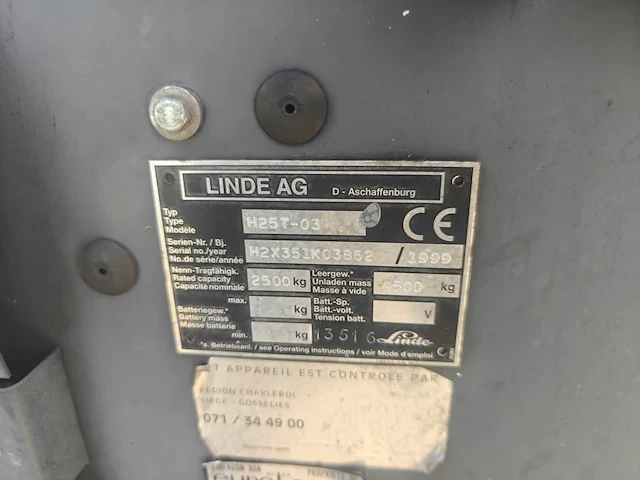 1999 linde h25t-03 lpg heftruck – 2.500kg. - afbeelding 17 van  24