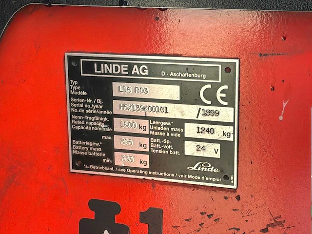 1999 linde l16 r03 elektrische zitstapelaar - afbeelding 2 van  10