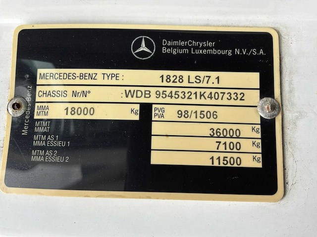 1999 mercedes-benz atego 1828 ls/7.1 vrachtwagen, opleggertrekker - afbeelding 14 van  18