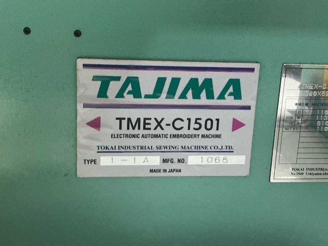1999 tajima tmex-c1501 borduurmachine - afbeelding 27 van  30