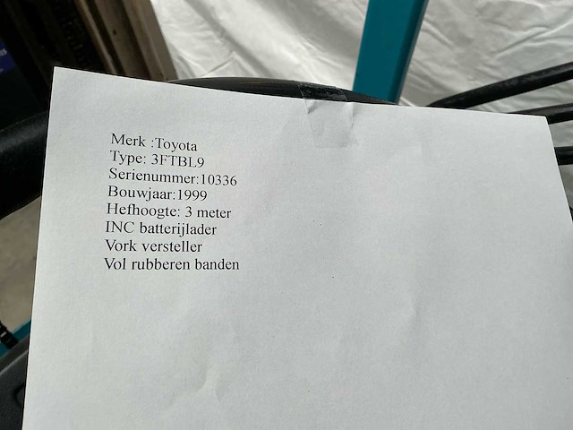 1999 toyota 3fbl9 vorkheftruck - afbeelding 14 van  23