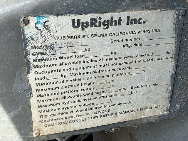 1999 upright inc. 101000-011 hoogwerker - afbeelding 7 van  15