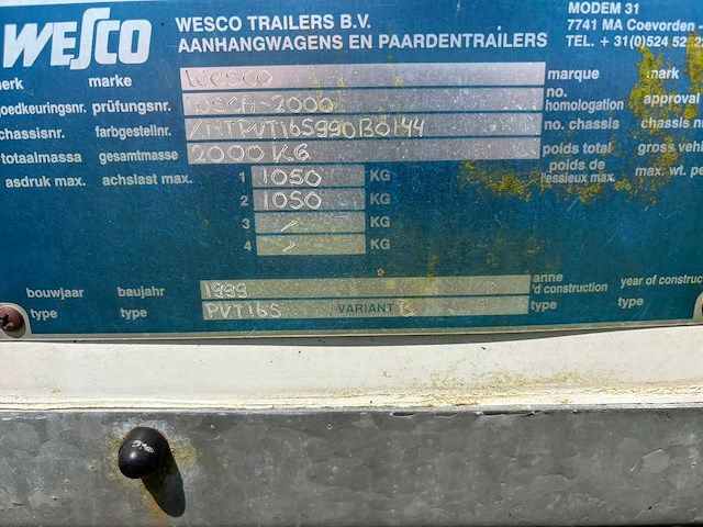 1999 wesco pvt pvt165 paardentrailer - afbeelding 9 van  9