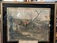 19e-eeuwse aquatint print getiteld "shivering the timbers" uit de serie count sandor's exploits in leicestershire - afbeelding 1 van  5