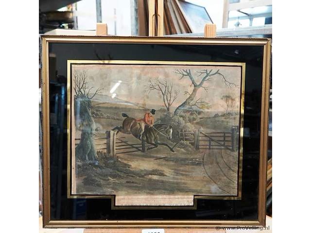 19e-eeuwse aquatint print getiteld "shivering the timbers" uit de serie count sandor's exploits in leicestershire - afbeelding 1 van  5