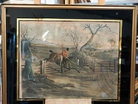 19e-eeuwse aquatint print getiteld "shivering the timbers" uit de serie count sandor's exploits in leicestershire