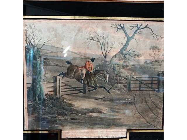 19e-eeuwse aquatint print getiteld "shivering the timbers" uit de serie count sandor's exploits in leicestershire - afbeelding 2 van  5