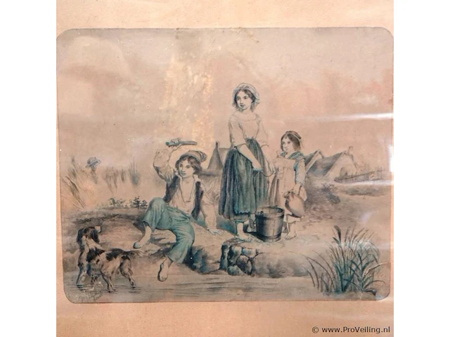 19e-eeuwse handgekleurde lithografie - afbeelding 2 van  5