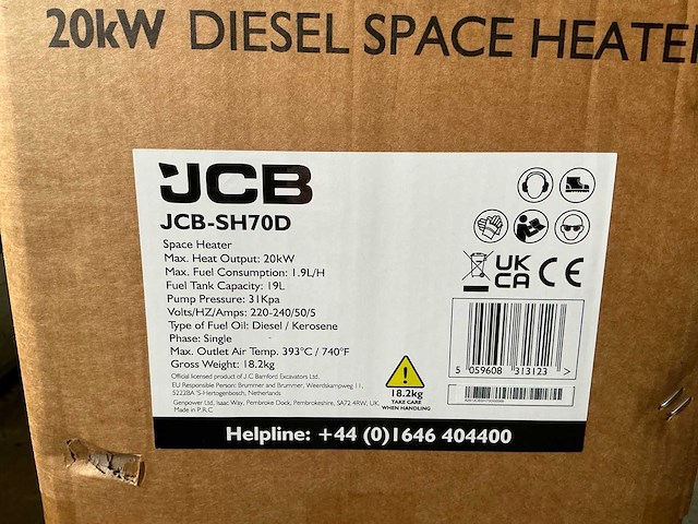 1x 37kw 1x20 jcb diesel space heater nieuw in doos heater - afbeelding 3 van  4