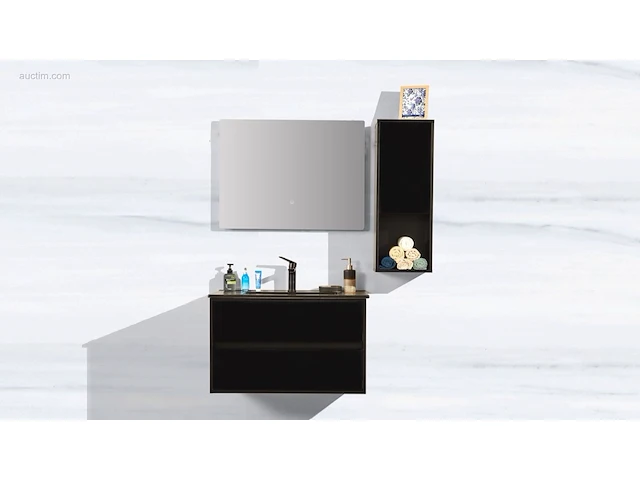 1x 80cm - hangkast - led spiegel - mat zwart - afbeelding 1 van  3