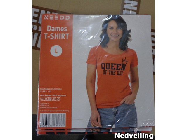 1x dames t-shirt oranje queen of the day maat l - afbeelding 1 van  3