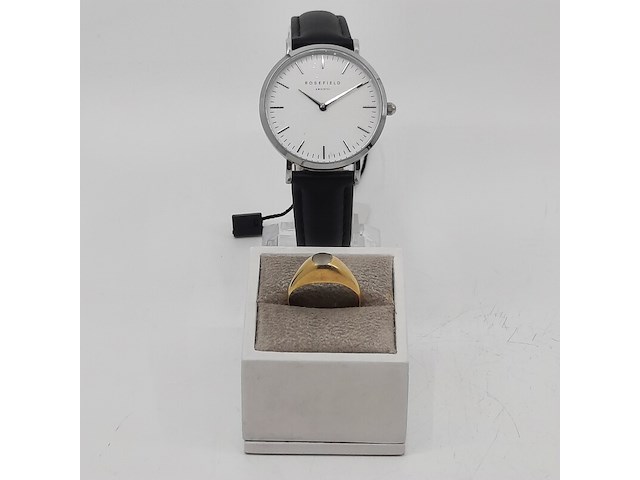 1x heren polshorloge en 1x pinkring, 14 karaats, rosefield - afbeelding 1 van  18