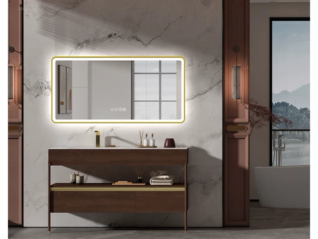 1x led spiegel 120cm - goud - tijdsaanduiding -... - afbeelding 1 van  2