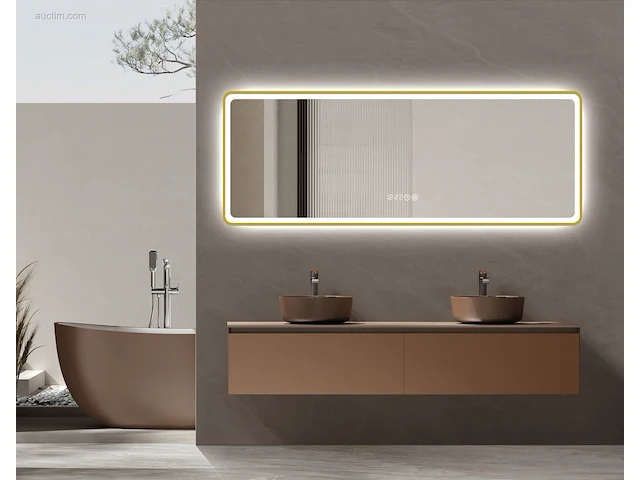 1x led spiegel 160cm - goud - tijdsaanduiding -... - afbeelding 1 van  2
