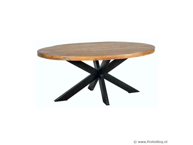 1x ovaal mango eettafel - 220x100x77 cm - 5 cm blad - spinpoot metaal 5x10 - afbeelding 1 van  2
