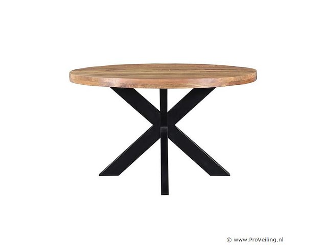 1x rond mango eettafel - 110x110x77 cm - 5 cm blad - spinpoot metaal 5x10 - afbeelding 1 van  2