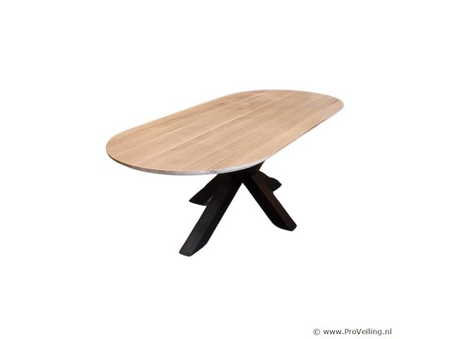 1x rond / ovaal tafel eiken - verjongde rand - 180x100 cm - massief eiken - spinpoot klein metaal 5x10 - afbeelding 1 van  5