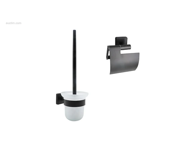 1x toilet accessoire set - 2-delig - mat zwart - afbeelding 1 van  5