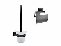 1x toilet accessoire set - 2-delig - mat zwart