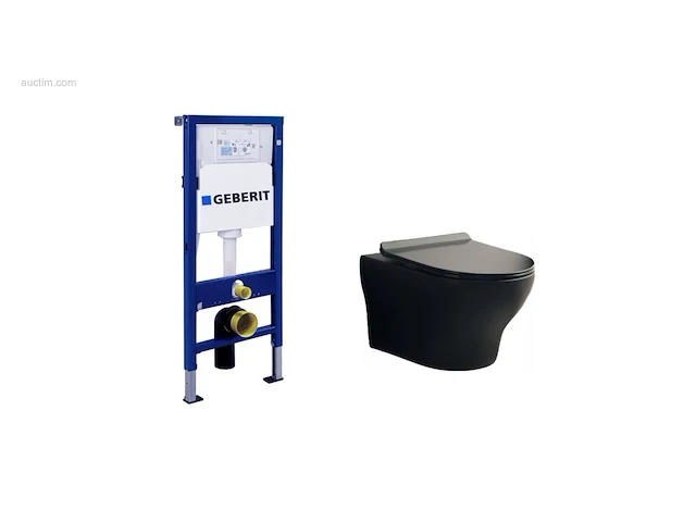 1x toilet + geberit inbouwreservoir - mat zwart... - afbeelding 1 van  10