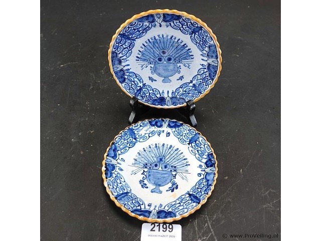 2 antieke delfts blauwe pauwenborden (ook wel waaierbord of knollenbord genoemd) - afbeelding 2 van  5