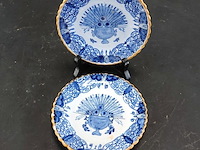 2 antieke delfts blauwe pauwenborden (ook wel waaierbord of knollenbord genoemd) - afbeelding 2 van  5
