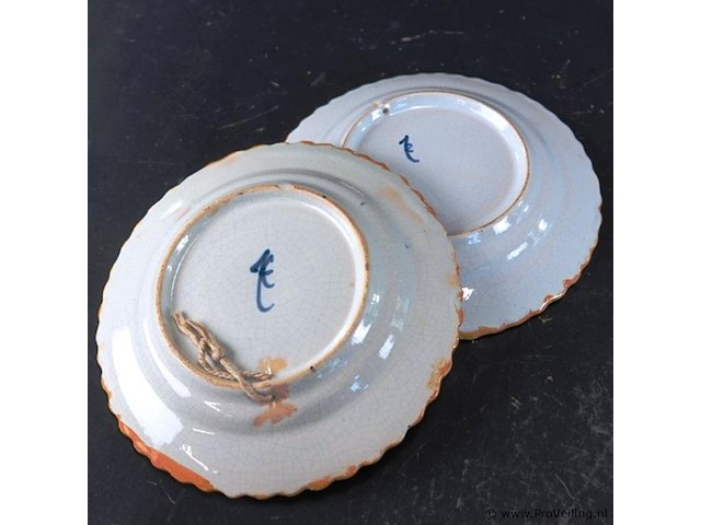 2 antieke delfts blauwe pauwenborden (ook wel waaierbord of knollenbord genoemd) - afbeelding 4 van  5