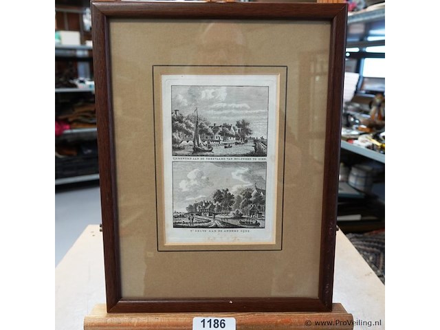 2 antieke drukken tjerkwerd aan de trekvaart nabij bolsward in friesland - afbeelding 1 van  5