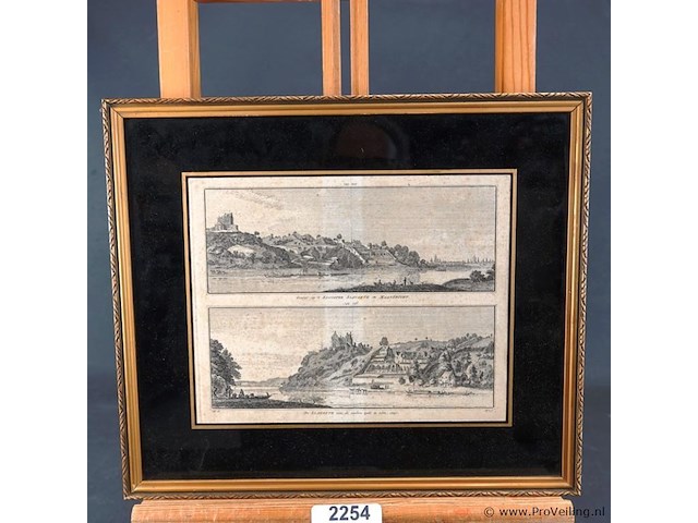 2 antieke etsen gezigt op voorzijde 't klooster alavante in maastricht en achterzijde - afbeelding 1 van  5