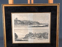 2 antieke etsen gezigt op voorzijde 't klooster alavante in maastricht en achterzijde - afbeelding 1 van  5