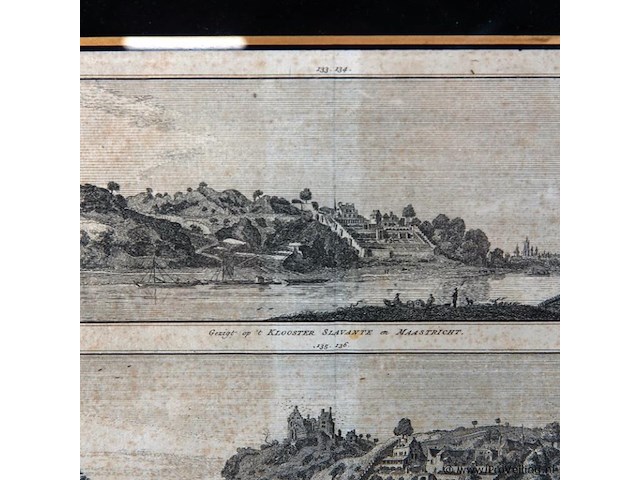 2 antieke etsen gezigt op voorzijde 't klooster alavante in maastricht en achterzijde - afbeelding 3 van  5