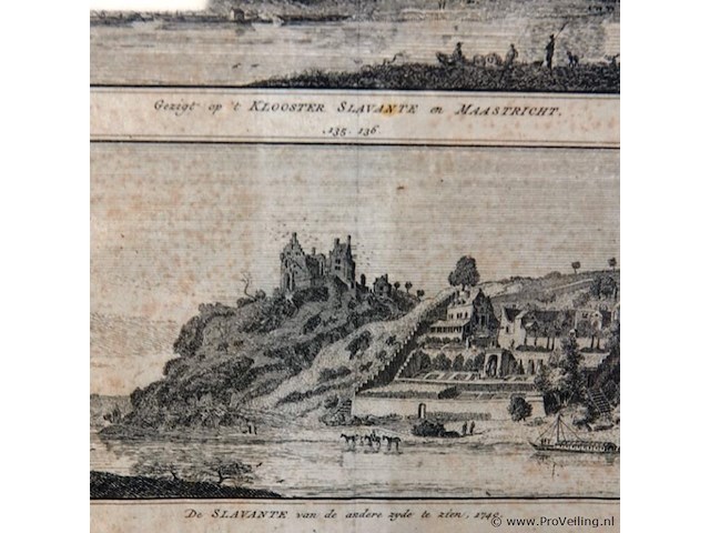 2 antieke etsen gezigt op voorzijde 't klooster alavante in maastricht en achterzijde - afbeelding 4 van  5