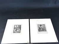 2 antieke gravures in passe-partout - afbeelding 1 van  5