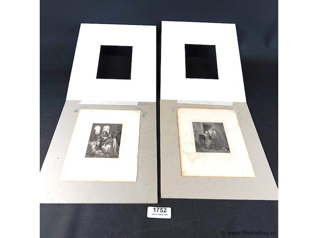 2 antieke gravures in passe-partout - afbeelding 2 van  5