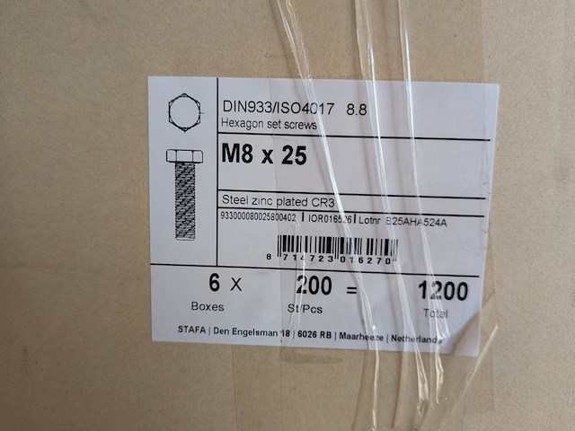 2 doos a 1200 stuks m8 x 25 bout - afbeelding 3 van  7