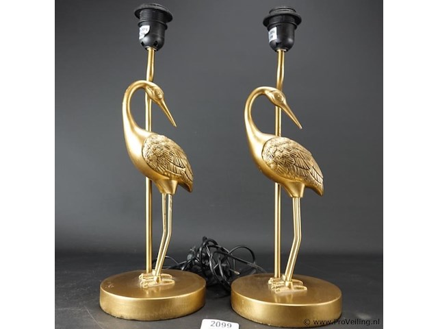 2 goud vergulde kraanvogels koper als lampvoet met kappen - afbeelding 1 van  5
