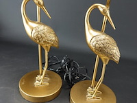 2 goud vergulde kraanvogels koper als lampvoet met kappen - afbeelding 2 van  5