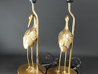 2 goud vergulde kraanvogels koper als lampvoet met kappen - afbeelding 3 van  5