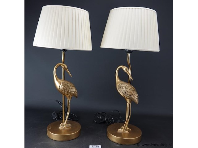 2 goud vergulde kraanvogels koper als lampvoet met kappen - afbeelding 5 van  5
