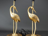 2 goud vergulde kraanvogels koper als lampvoet met kappen - afbeelding 1 van  5