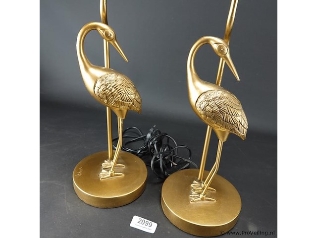 2 goud vergulde kraanvogels koper als lampvoet met kappen - afbeelding 2 van  5