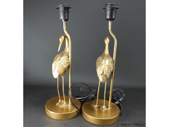 2 goud vergulde kraanvogels koper als lampvoet met kappen - afbeelding 3 van  5