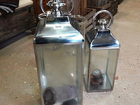 2 grote verchroomde windlichten - afbeelding 1 van  5