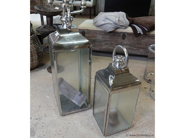 2 grote verchroomde windlichten - afbeelding 2 van  5