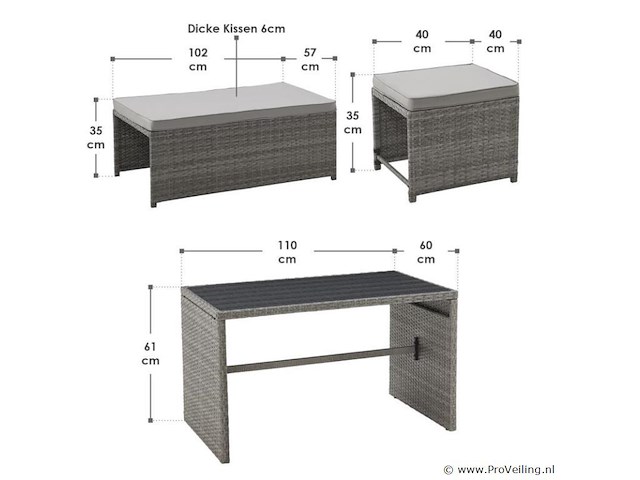 2 in 1 polyrotan loungeset jamaika - grijs - afbeelding 15 van  16
