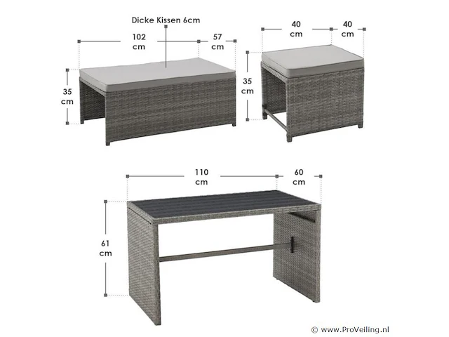 2 in 1 polyrotan loungeset jamaika - grijs - afbeelding 15 van  16