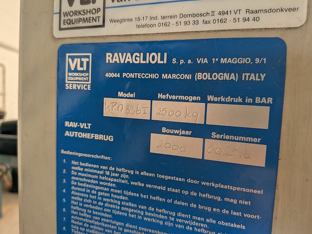 2-koloms autohefbrug, 2500 kilo, ravaglioli, kpn 336i, 2000 - afbeelding 3 van  15