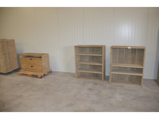 2 moderne vol houten rekken 2 leggers en 3 leggers afm. 100x38x120 , modern vol houten tv meubel 2 laden 1 legger afm. 120x43x72 - afbeelding 1 van  9