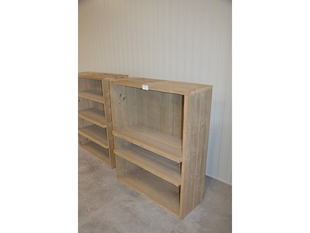 2 moderne vol houten rekken 2 leggers en 3 leggers afm. 100x38x120 , modern vol houten tv meubel 2 laden 1 legger afm. 120x43x72 - afbeelding 3 van  9