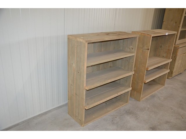 2 moderne vol houten rekken 2 leggers en 3 leggers afm. 100x38x120 , modern vol houten tv meubel 2 laden 1 legger afm. 120x43x72 - afbeelding 6 van  9